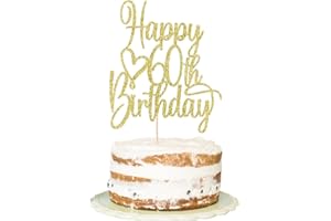 FLORCMET Gold Glitter Happy 60th Birthday Cake Topper - Cheers to 60 Years Cake Topper, 60 & Fabulous Cake Decoration for Hello 60th Birthday Anniversary Party Cake Decorations Supplies