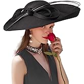 Big Wide Brim Fascinator Hats for Women Ladies Kentucky Tea Party Dress Flat Top Fedoras Hat with Bow Feather