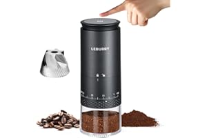 LEBURRY Burr Coffee Grinder - Portable Espresso Grinder with Stainless Steel Conical Mill for Travel, Camping - Cordless/Rechargeable Electric Coffee Bean Grinders with 38 Adjustable Grind Settings