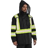 sesafety Hi Vis Rain Jacket, Rain Suits for Men Waterproof withBlack Bottom, Rain Coats for Men Interior Mesh, Class 3 HighVisibility Rain Gear,Removable Hood