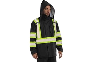 sesafety Hi Vis Rain Jacket, Rain Suits for Men Waterproof withBlack Bottom, Rain Coats for Men Interior Mesh, Class 3 HighVisibility Rain Gear,Removable Hood