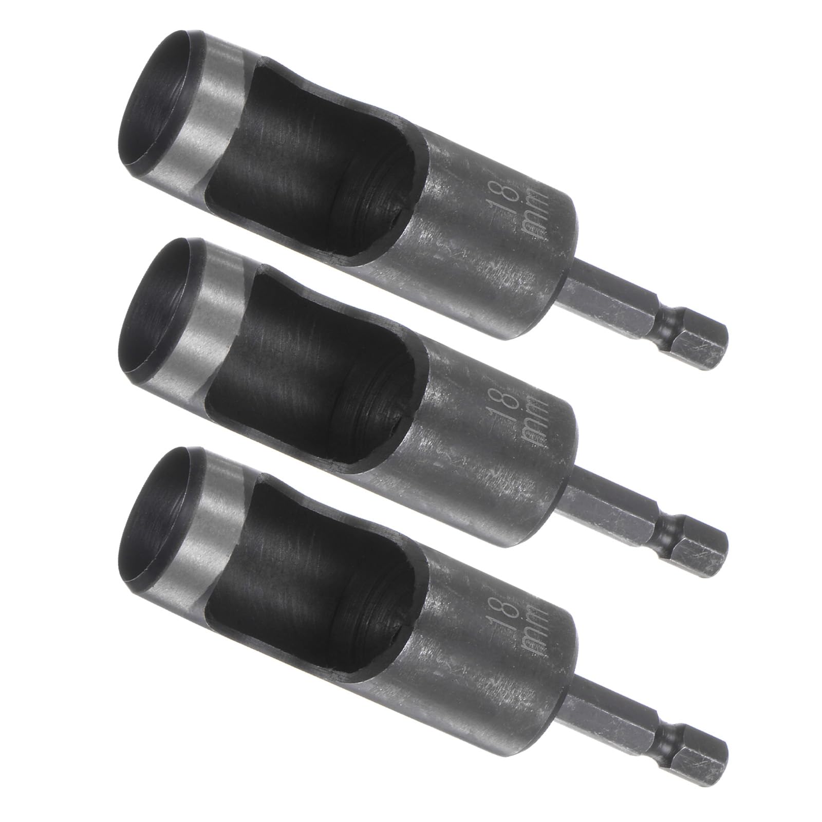 Kozelo 3pcs Leather Hole Punch Tool - [18mm x 1/4" Shank] Extension Hex Shank Drill Bit High-Carbon Steel Rotary Hollow Puncher for Fabric Leathercraft Belts Use, 136mm Length