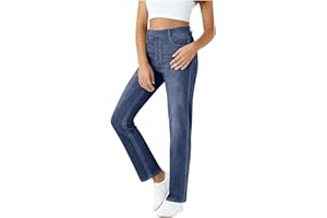 Stretchy Jeans Women High Waisted Straight Leg Work Jeans Pull On Comfy Casual Pants Trendy Denim Pants with Pockets