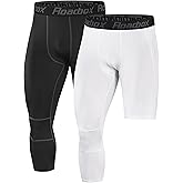 Roadbox Men's One Leg Compression Tights Pants, 3/4 Basketball Football Single Leg Leggings, Athletic Base Layer Underwear