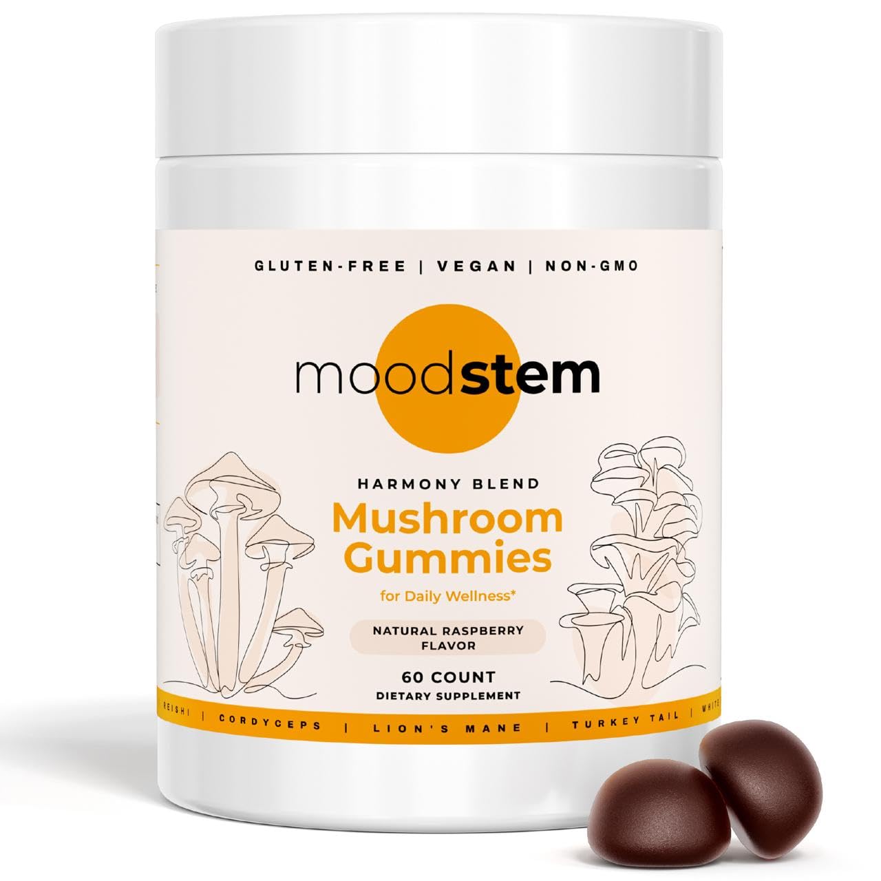 Moodstem Mushroom Gummies Harmony Blend Daily Mushroom Supplement for Adults 10 in 1 Mushroom Complex: Lion’s Mane, Reishi, Cordyceps, Chaga & More for Brain, Immunity, Energy, Gut, Heart & Stress