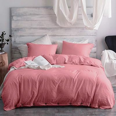 Argstar 2 Pcs 100% Microfiber Duvet Cover Twin with Buttons, Blush