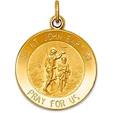 JewelryWeb 14k Yellow Gold Solid Polished back Polished and satin Saint John Baptist Medal Charm 14.8x20.2mm Pendant Necklace for Women