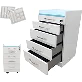 JARYANNIX Dental Assistant's Mobile Cabinet Office File Storage Cart | 4 Drawer Mobile Utility Storage Cart, Stainless Steel Moving Side Cabinet, with 2 Pallets Lock Wheels, for Medical Office