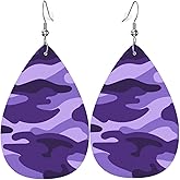 Purple Camouflage Print Faux Leather Teardrop Earrings for Women Drop Dangle Earrings Gift