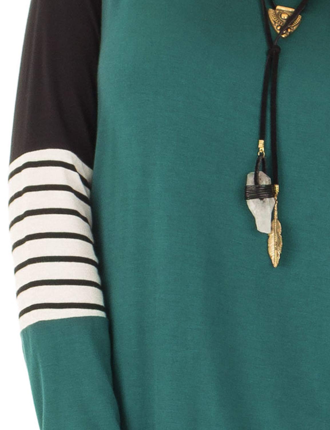 BMJL Women\'s Long Sleeve Blouse Crew Neck Stripe T Shirt Color Block Elbow Patch Tops (L,Multicolor)