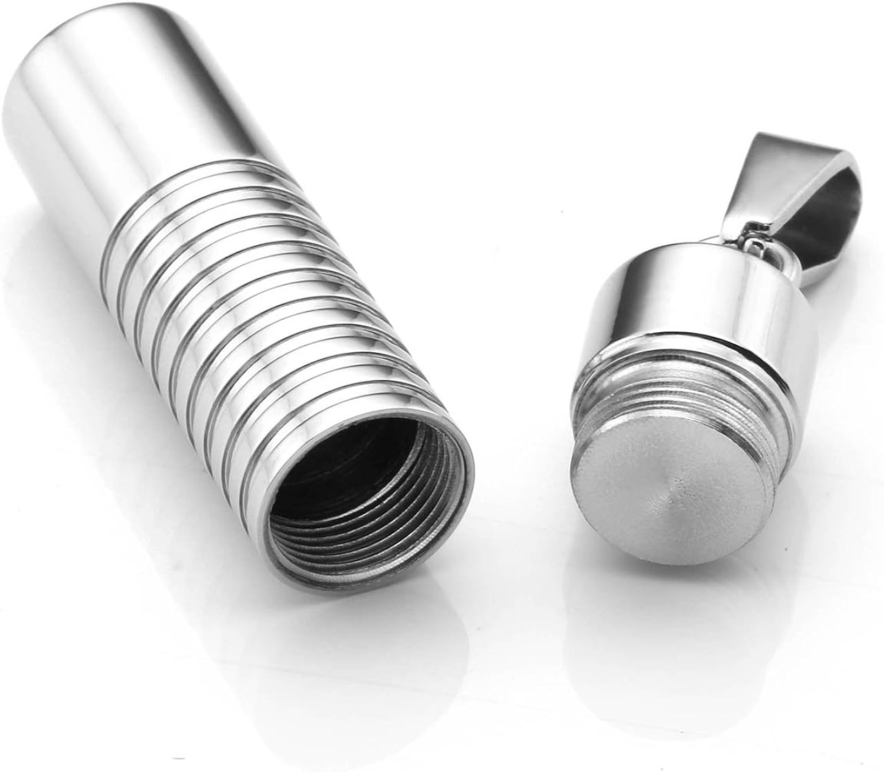 Jovivi Silver Urn Necklace for Ashes Keepsake Cremation Jewellery Men Women Memorial Stainless Steel Cylinder Bullet Pet Hair Locket Pendant Chain & Filler Kit - Image 4