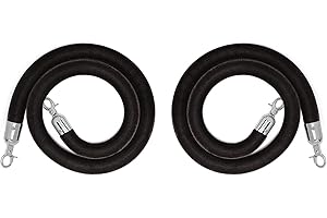 LVYIHAN 2 Pack Velvet Stanchion Rope Black, 5 Ft Crowd Control Ropes Barrier with Silver Hooks, Hanging VIP Rope for Party Decoration