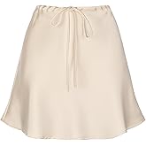 Allegra K Drawstring Satin Mini Skirt for Women High Waist Casual A-Line Flared Flowy Silk Skater Short Skirts
