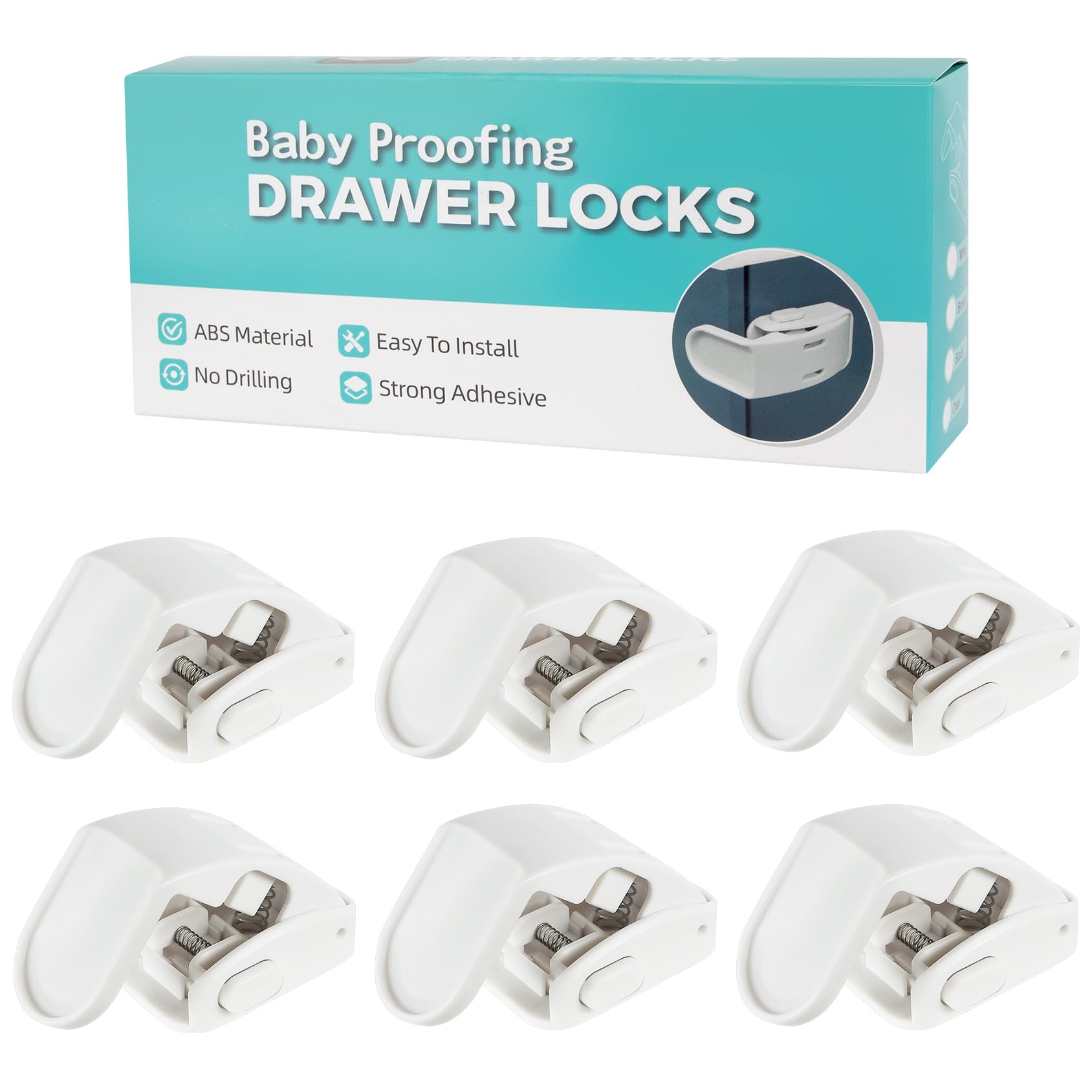 Photo 1 of 6-Pack Drawer Locks Baby Proofing, Maveek 90° Right Angle Lock For Bedside Corner Nightstand Drawer Cabinet Kitchen Cupboard Dresser Pull-out Drawers, Furniture Latch For 0-12 Month Toddler (6 White)