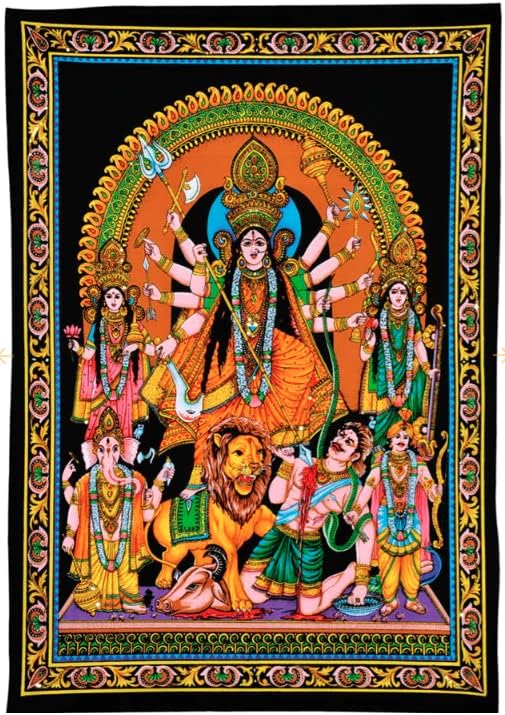 Paintings - Gangesindia Goddess Durga Killing Demon - Cotton Painting