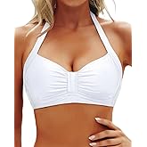 Yonique Women Halter Bikini Top Only Retro Swimsuit Top Push Up Bathing Suit Top No Bottom