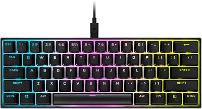 K65 RGB Mini 60% Clavier mécanique Filaire pour Jeux - Interrupteurs Cherry MX Rouge - Claviers PBT Double-Shot - Compatible avec iCUE - QWERTY ES - PC, Mac, Xbox - Noir