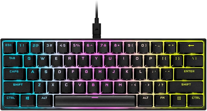 K65 RGB Mini 60% Clavier mécanique Filaire pour Jeux - Interrupteurs Cherry MX Rouge - Claviers PBT Double-Shot - Compatible avec iCUE - QWERTY ES - PC, Mac, Xbox - Noir