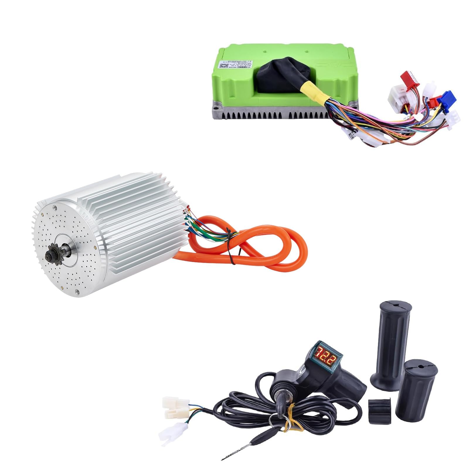 Electric DC Motor 72V 3000W Motor Kit with 48V-72V Brushless Controller and Half Twist Throttle for Go-Carts Programmable Brushless Controller with Temperature Sensing Function (72V 3000W)