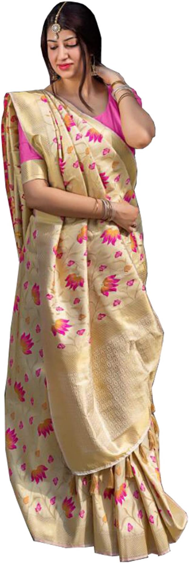 Jacquard Silk Women's Saree With Blouse Piece ((Multicolour; Free Size))