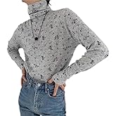 Chvity Winter Basic Tee Women - Vintage Floral Turtleneck, Stretch Long Sleeve Slim Blouse