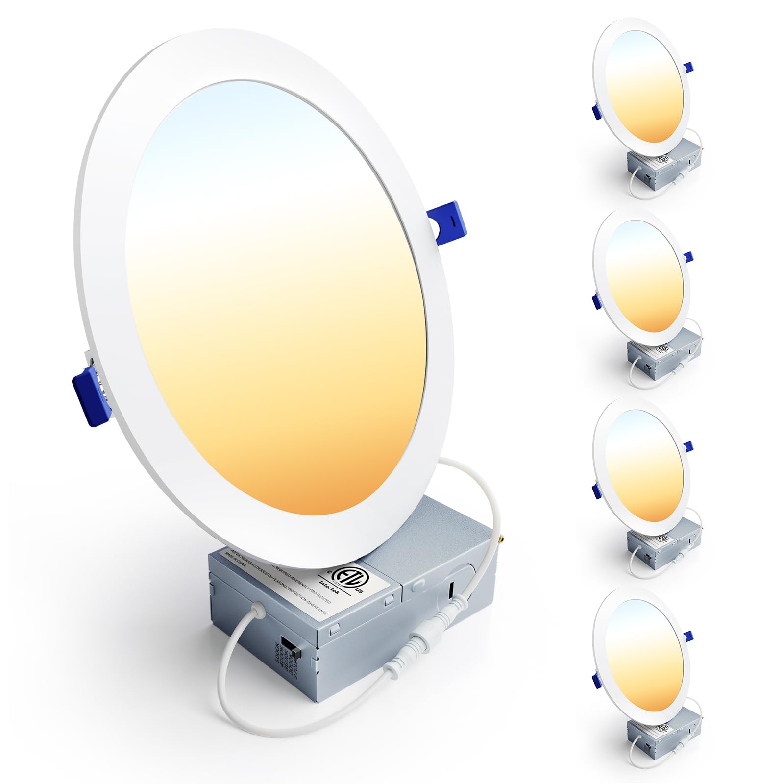 Ensenior 4 Pack 8 Inch LED Recessed Light, Dimmable, 2700K-5000K 5CCT, 1600LM High Brightness, 18W 120V, Damp Rated, Ultra-Thin Canless Wafer Light - ETL & FCC & IC Image