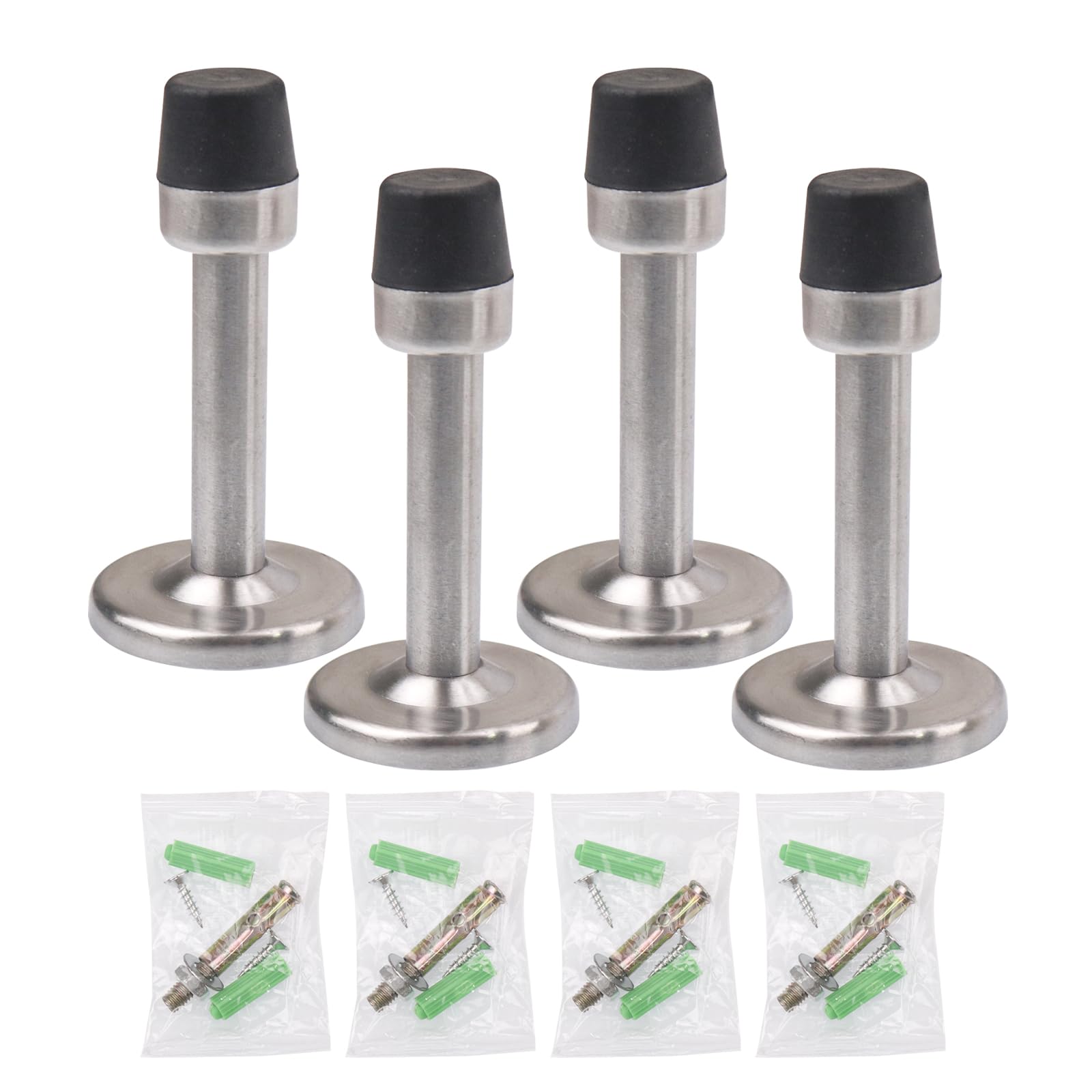 Door Stops for Walls, Silver Solid Wall Mount Door Stopper, Rubber Bumper, Wall Door Stop, 3 Inches High, Protects Against Door and Wall Collisions (Pack-4)