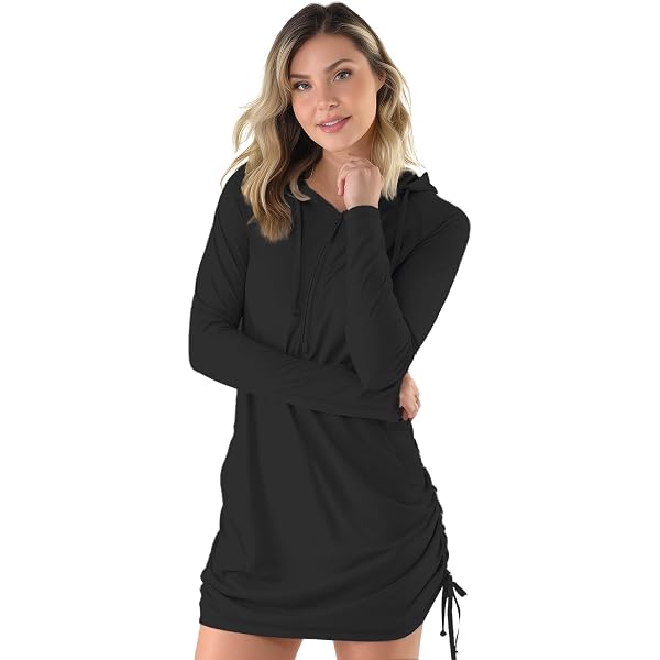 Willit Women's Long Sleeve Cotton Swim Cover Up UPF 50+ SPF Dress Hooded  with Pockets Sun Protection Beach Coverup Aqua XS at Amazon Women's  Clothing store