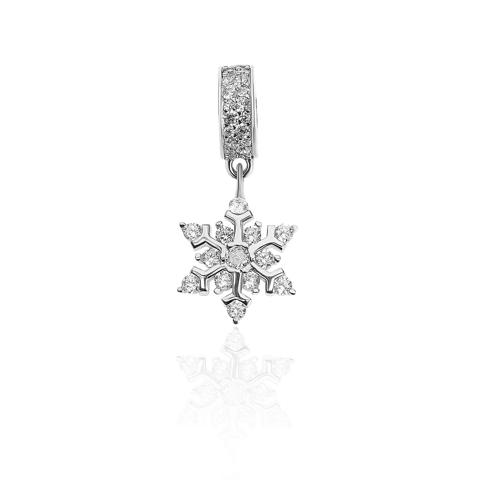 EMSea S925 Snowflake Dangled Charm, Sterling Silver Bead Cubic Zirconia Pendant Fit for European Bracelet Necklace Anniversary Valentine's Day Christmas Birthday