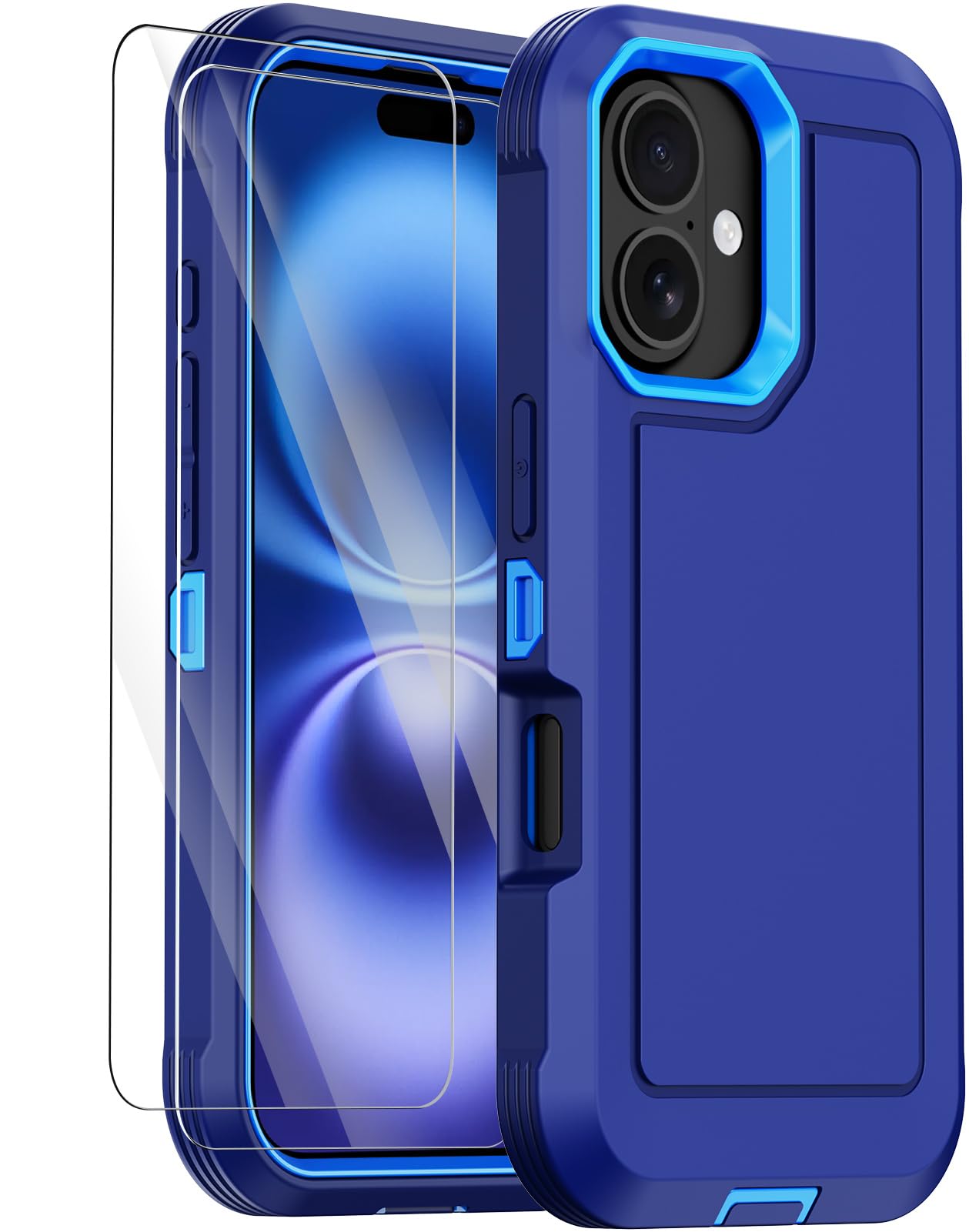 Photo 1 of Annymall for iPhone 16 Plus Case with 2 Screen Protector,Shockproof Dropproof Heavy Duty Military Grade Multi-Layer Defender Full-Body Rugged Protective Phone Cover for Apple iPhone 16 Plus (Blue)