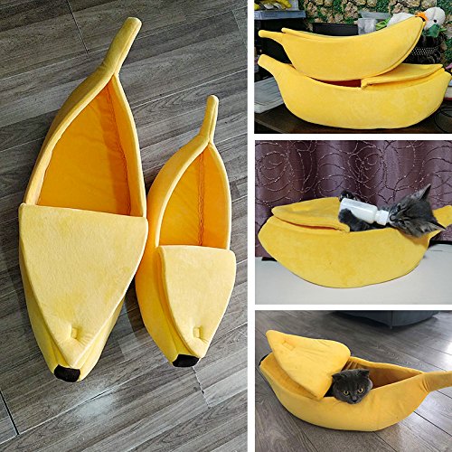 Pet Grow Cute Banana Cat Bed House Large Size, Pet Bed Cave Soft Cat Cuddle Bed, Lovely Pet Supplies for Cats Kittens Bed, Yellow
