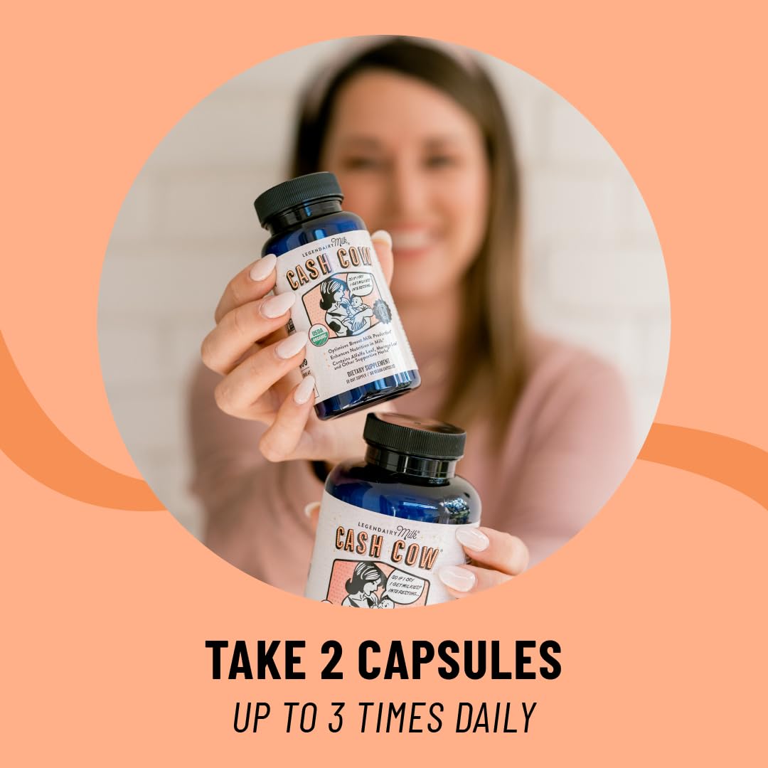 Legendairy Milk Cash Cow Lactation Supplement, Moringa, Alfalfa, and Goat's Rue Breastfeeding Supplement for Milk Supply Increase, Fenugreek-Free, Certified Organic, Vegan, Non-GMO, 60 Capsules