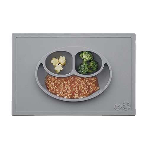 ezpz Happy Mat (Gray) 100% Silicone Suction Plate with Built-in