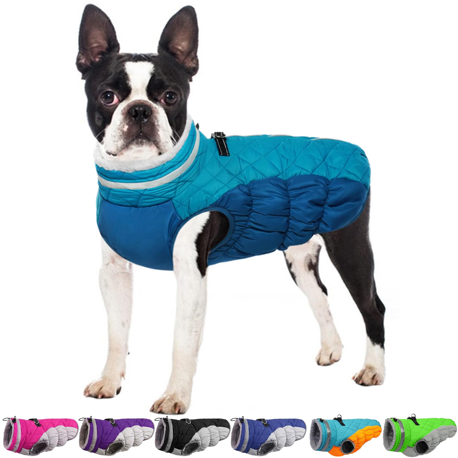 OUOBOB Winter Dog Coat,Large Dog Jacket,Waterproof Pet Jacket with Back Zipper,Pet Coat with Harness Built in,Warm Dogs Coat with Fleece Lined,Snow Jacket Clothes French Bulldog Shiba Inu,L Image