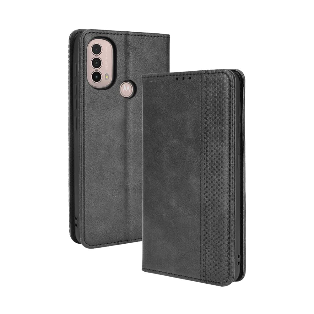 GOKEN Leather Folio Case for Motorola Moto E20, Magnetic Closure Full Protection Book Style Wallet Flip Cover with [Kickstand] and [Card Slots], PU/TPU Case Phone Shell (Black) — image 1