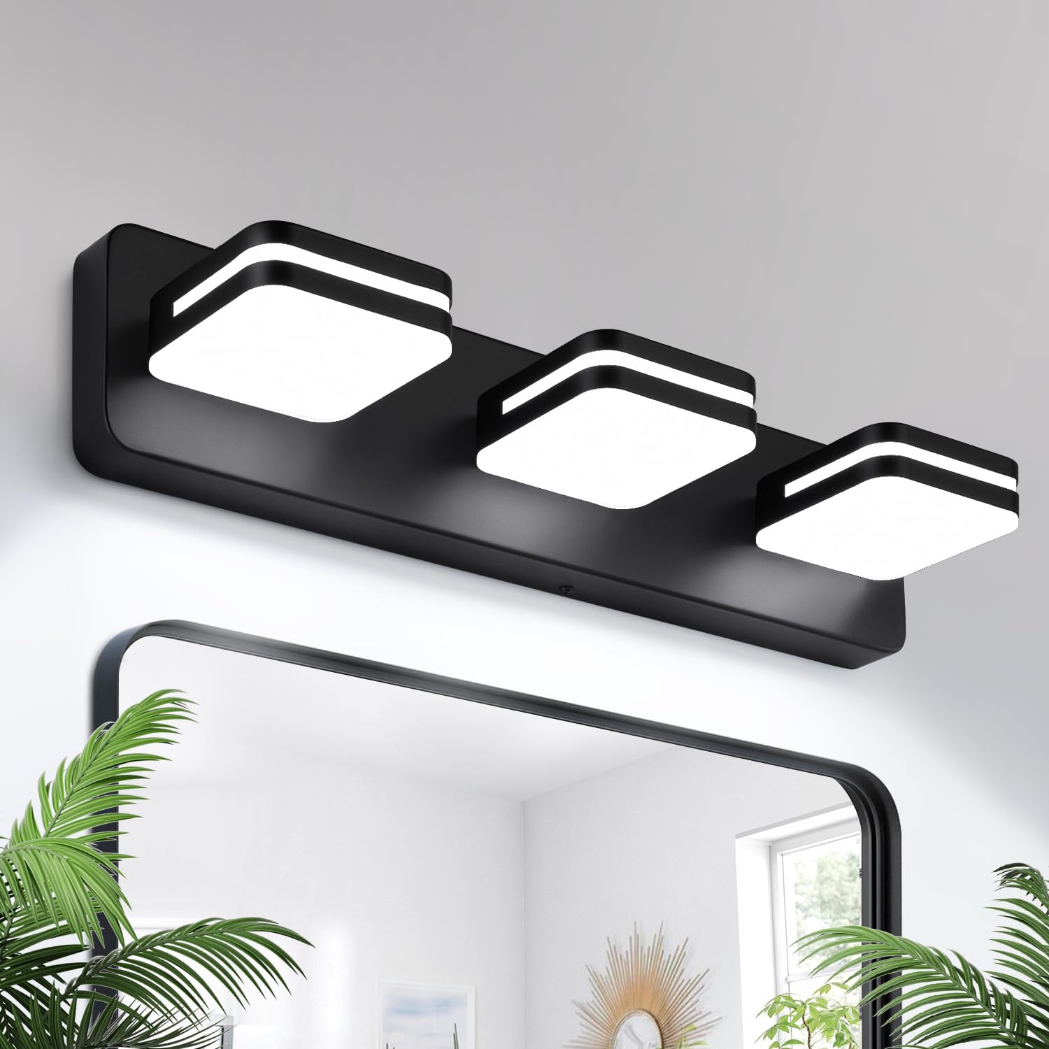 Photo 1 of LED Modern Bathroom Vanity Light Fixtures (3-Light, 19-Inch), 360° Rotate Acrylic Matte Black Vanity Lights for Bathroom, Modern Wall Lighting Fixtures Over Mirror (Natural White Light 5000K 1300LM)