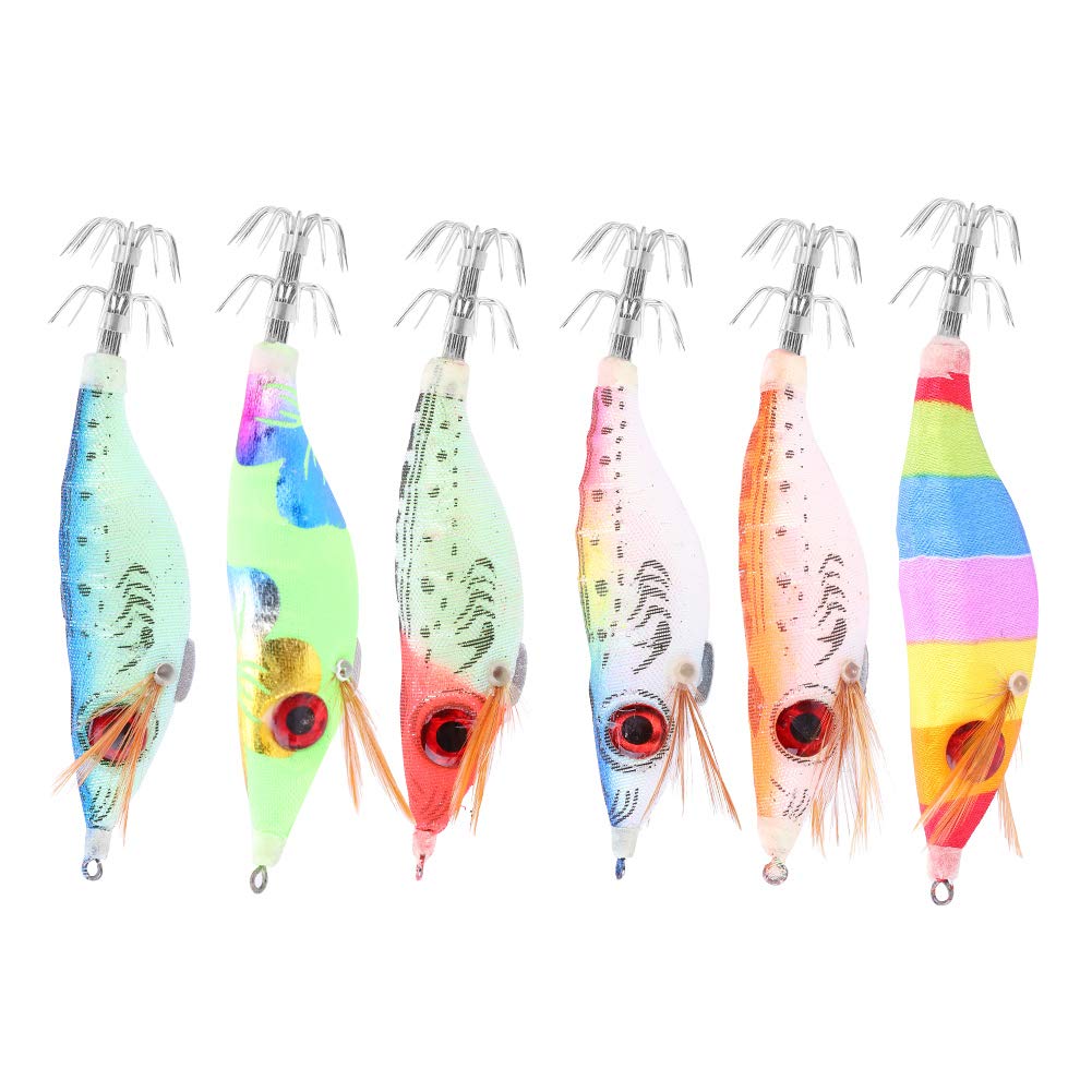 6PCS Luminous Shrimp Lure Set, 10cm Hard Artificial Shrimp Bait with Hooks for Octopus Cuttlefish Squid Fishing