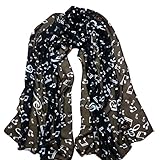 DZT1968® Autumn Winter Women Girl Music Notes Design Long Chiffon Shawl Scarf Pashmina (Black)