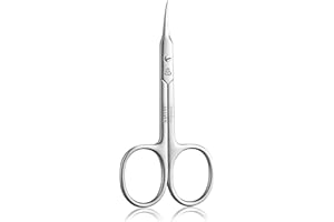 SILLVER Cuticle Scissors Curved Blade - Extra Fine Pointed Tip Professional Manicure Grooming Scissors for Cuticles, Beard, Nose Hair, Eyelash, Mustache - Eyebrow Scissors