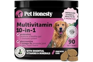 PET HONESTY Multivitamin Dog Supplement, Glucosamine chondroitin for Dogs, Probiotics, Omega Fish Oil, Dog Supplements & Vitamins, Vitamins for Skin and Coat Allergies, (Peanut Butter 90 ct)