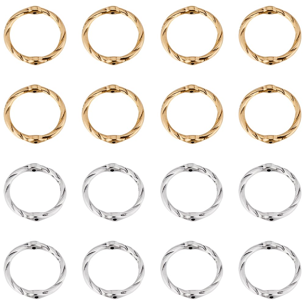 SUNNYCLUE 1 BOX 80PCS 20mm Alloy Circle Bead Frame Spacer Beads Silver Gold Double Hole Round Link Ring Bezel Hollow Connector Frames Bead for Jewellery Making Beading Accessories Diy Earrings Craft