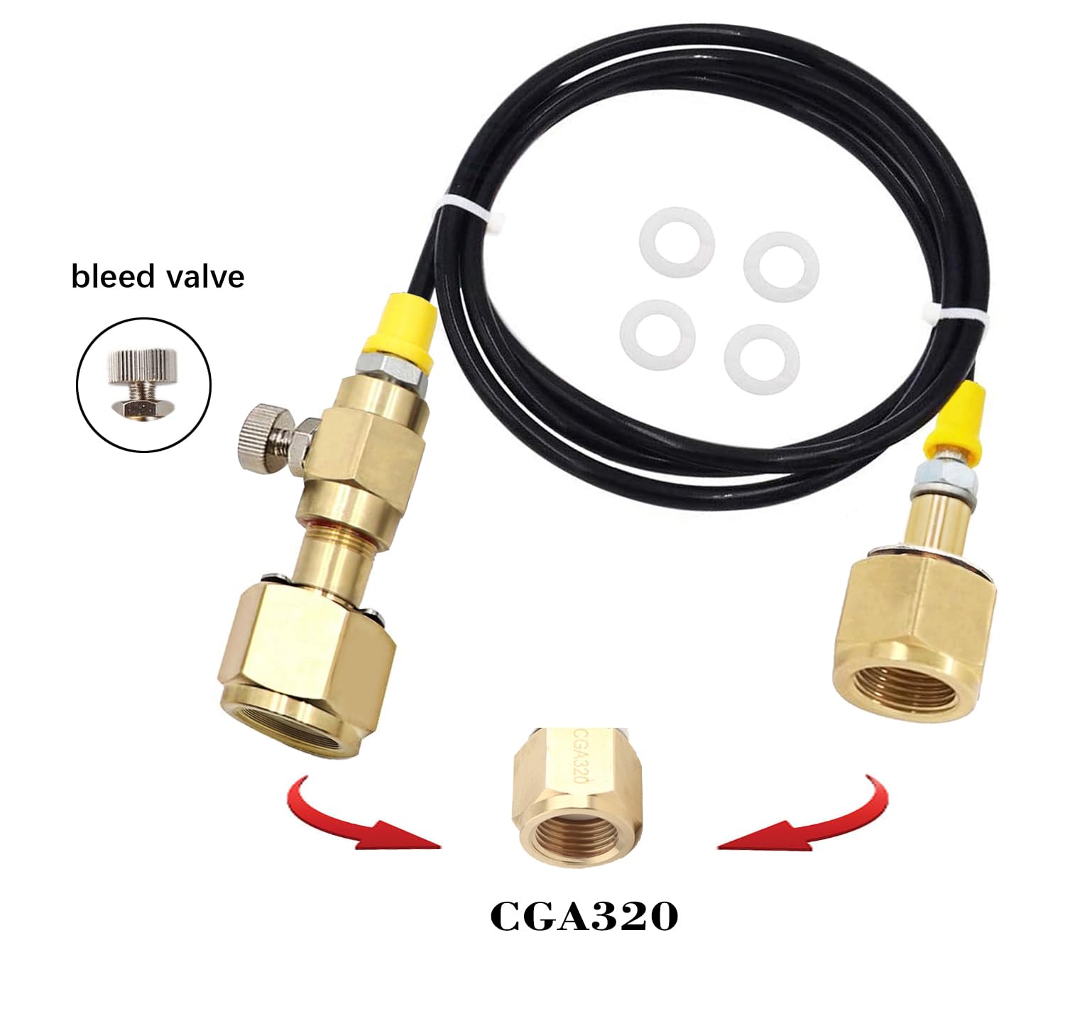 Upgraded CO2 Tank Refill Adaptor Transfer Hose，for large CGA320 CO2 tank filled to the small CGA320 Tank(60 inch)