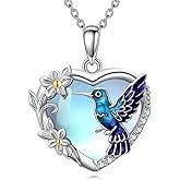 LUHE Hummingbird/Owl Necklace for Women 925 Sterling Silver Heart Moonstone Animal Pendant Necklace Animal Gifts for Women