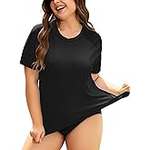 COOTRY Womens Plus Size Rash Guard Short Sleeve Swim Shirt UPF 50+ Sun Protection Swimsuit Top