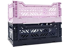 LUNA CRATES Collapsible Storage Box, Foldable Crate Organizer Bin with Handle, Stackable Crates for Home Organization (Navy-Lilac, 4L - 2-Pack)