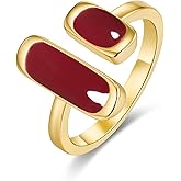 SNGIA 18K Gold Plated Maroon Burgundy Red Enamel Square Rectagnular Adjustable Statement Open Ring for Women by SNGIA, Dainty Irregular Geometric Summer Beach Unique Stackable Wedding Date Birthday Gift, Bohemian Irregular Trendy Navy Jewelry, Textured Patterned Fashion Accessories, Vintage Circular Nickle Free Gifts.