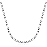 PDTJMTG 925 Sterling Silver Box Chain 0.8MM 1MM 1.5MM 2MM 3MM Italian Box Chain Necklace for Women Men 18, 20, 22, 24, 26 Inches