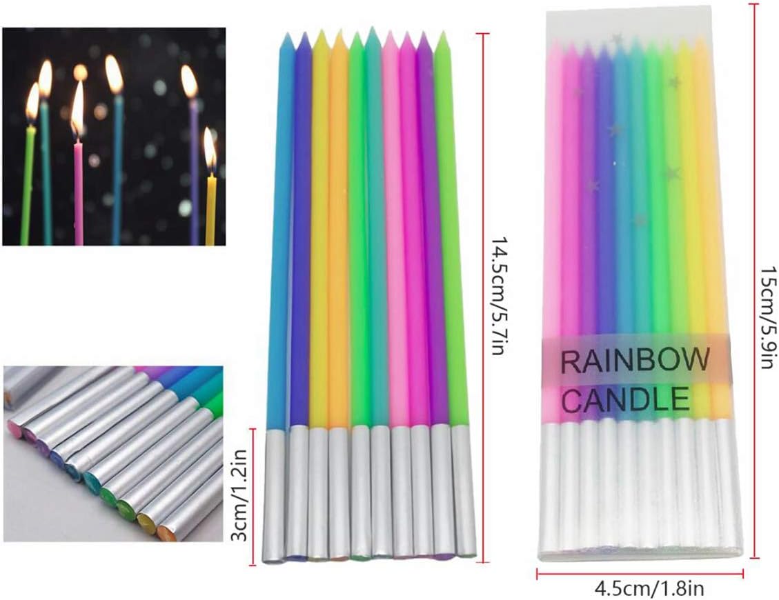 IronBuddy 30 Count Cake Candles Long Thin Cake Candles Metallic Birthday Candles in Holders for Party Wedding Birthday Cake Decorations (Rainbow Color-2): Home & Kitchen