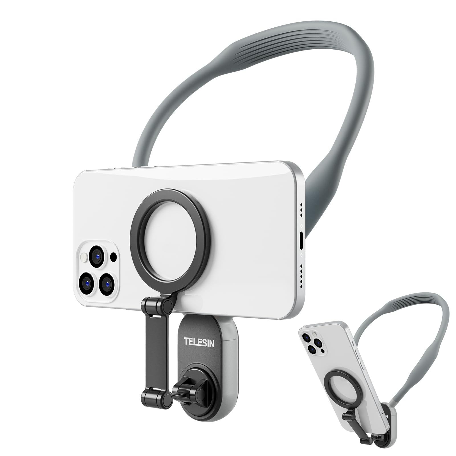 TaoAcc Magnetic Neck Mount for Phones | POV Mobile-Phone Holder | Neck Phone Holder | Magsafe-Neck Phone-Holder for POV Vlog iPhone Android Phones (Grey)