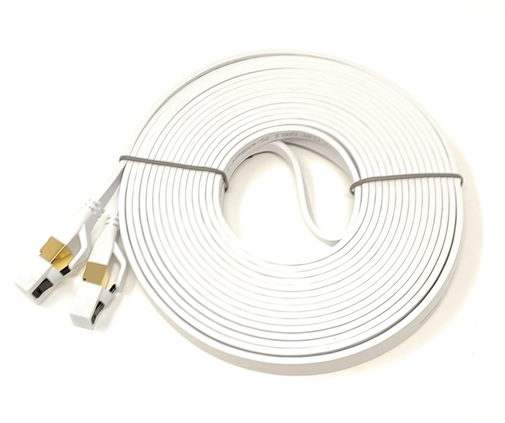 Maincore (10m CAT8 Flat Ethernet Cable SSTP Shielded 2000MHz 40Gbps High Speed, Lan Network Internet Modem Cord, RJ45 Gold Plated Connectors (10m, White)